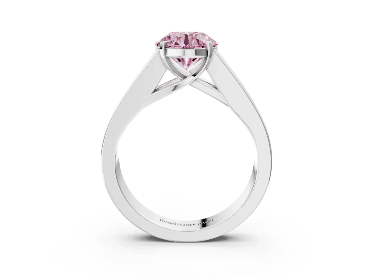 Fancy Pink Round Cut Cut Channel Set Solitaire Ring with Four-Prong Setting Platinum