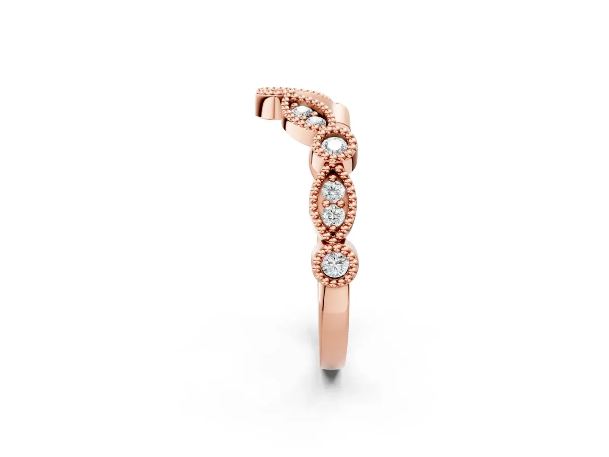 Milgrain Marquise and Round Diamond Half Eternity Band Rose gold