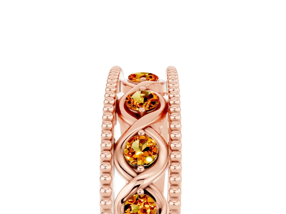 Round Citrine Twist Milgrain Band with Bezel Setting Rose gold
