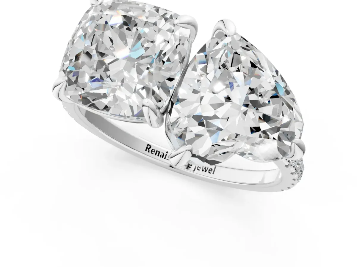 Cushion and Heart Toi Moi Ring with Prong Setting and Micro Pave Band Silver