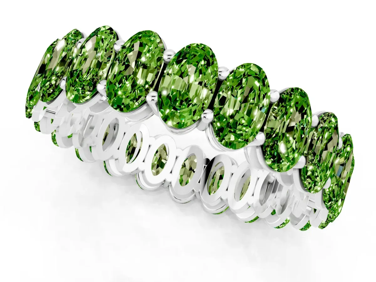 Oval Cut Peridot Eternity Band with Shared Prong Setting Silver