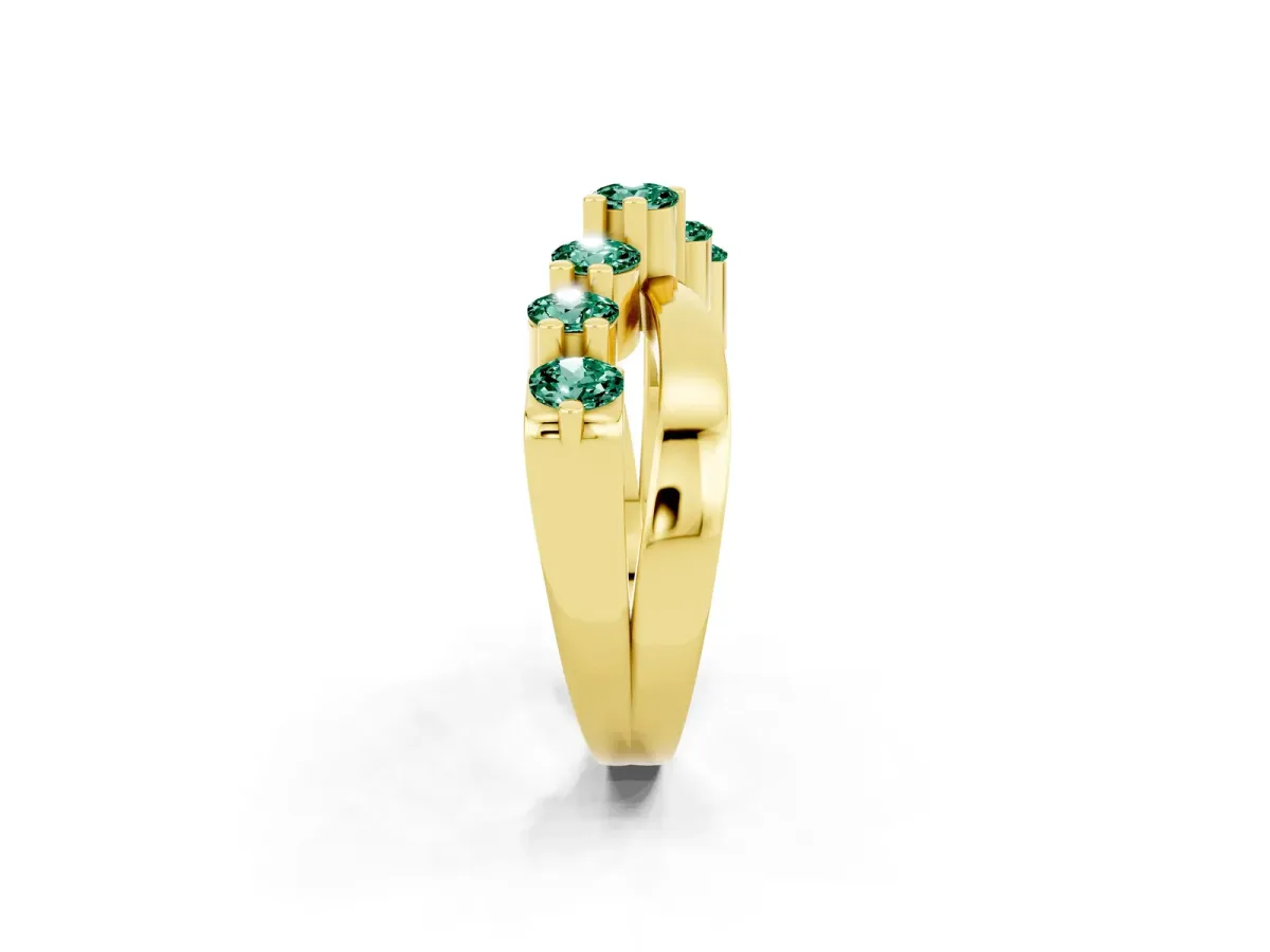 Round Green Sapphire Prong-Set Crossover Band Yellow gold