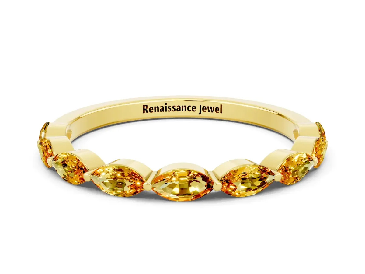 Marquise Citrine Half Eternity Band with Prong Setting Yellow gold