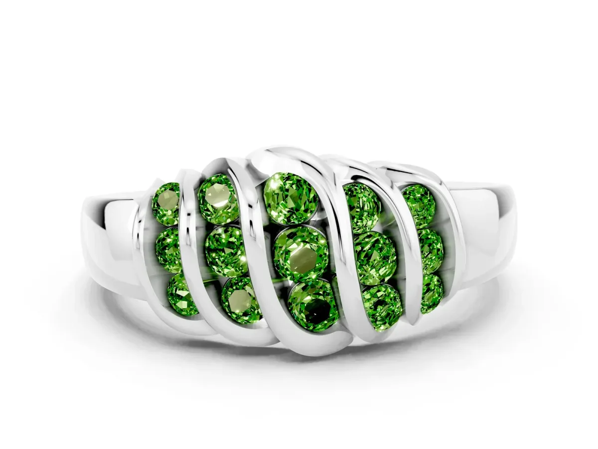 Round Peridot Multi-Row Crossover Band Platinum