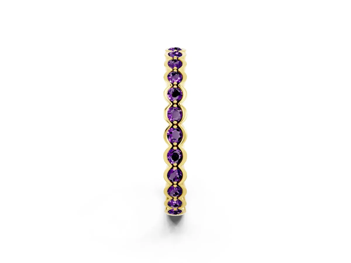 Round Amethyst Bezel Set Eternity Band Yellow gold