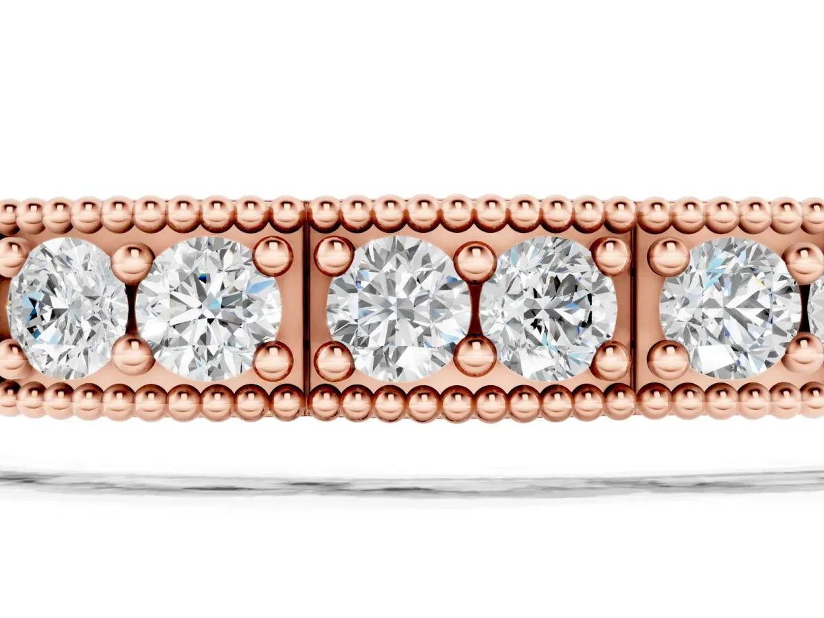 Round Cut Milgrain Tennis Bracelet with Box Setting Rose gold