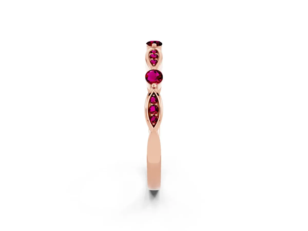Marquise and Round Garnet Milgrain Band with Bezel Setting Rose gold