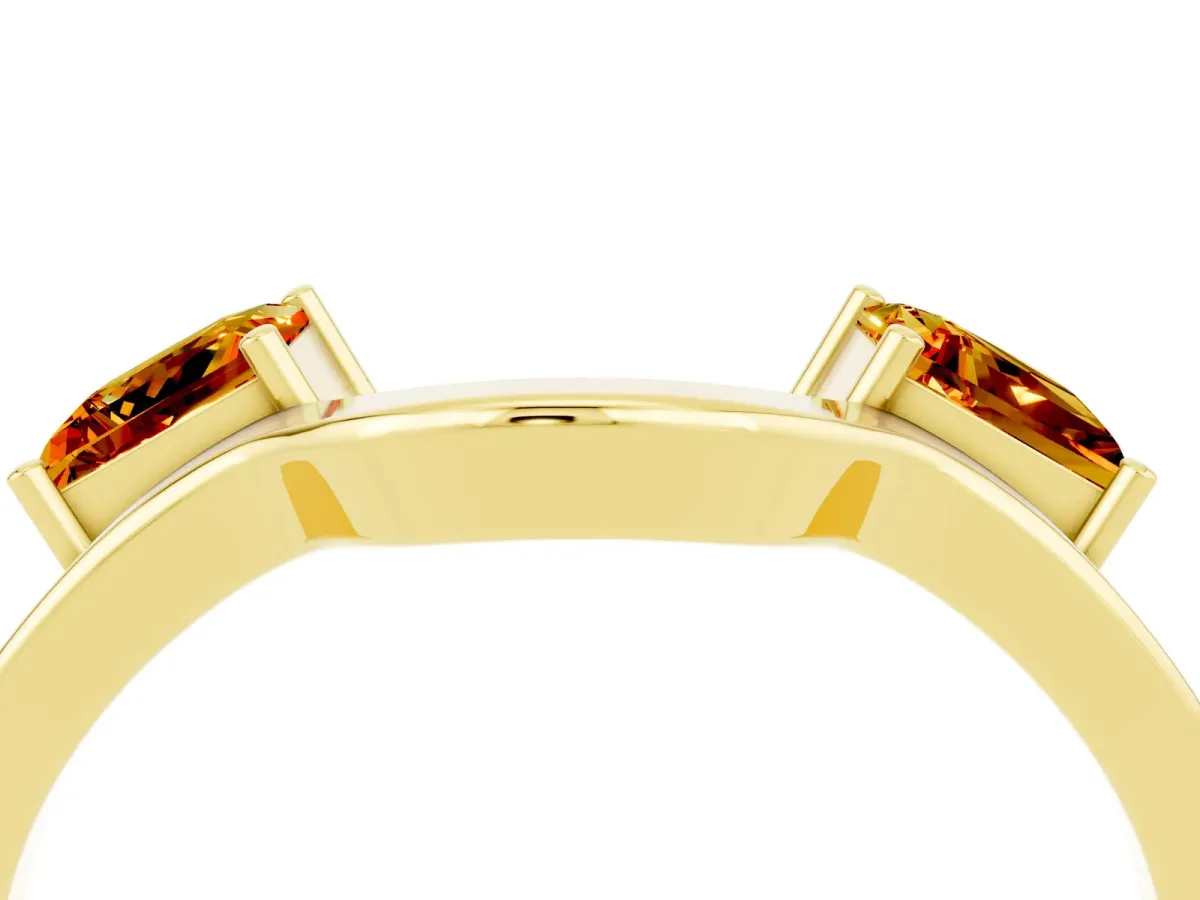 Princess Cut Citrine Two-Stone Open Band Ring with Four-Prong Setting Yellow gold