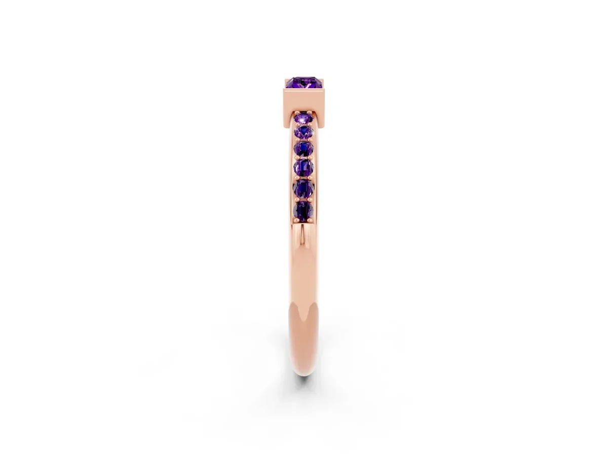 Baguette Amethyst Pavé Band with Bar Setting Rose gold