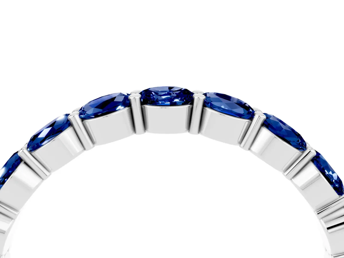 Round Blue Sapphire Eternity Band with U-Prong Setting Silver