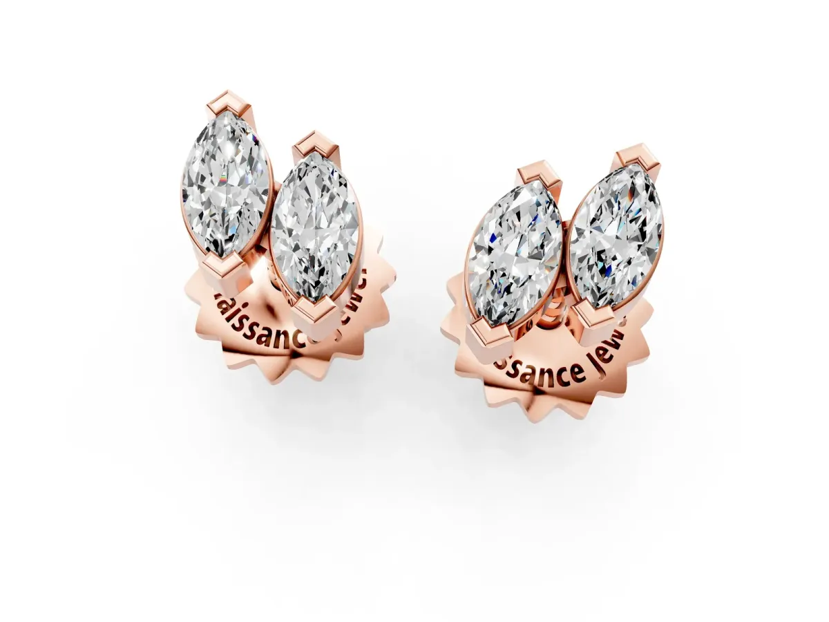 Marquise Diamond Two Stone Stud Earrings Rose gold