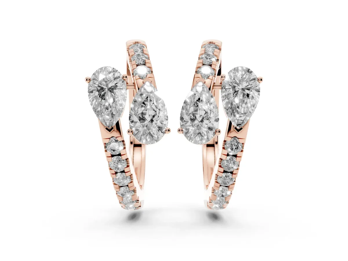 Pear Cut Diamond Bypass Huggie Hoop Earrings Rose gold