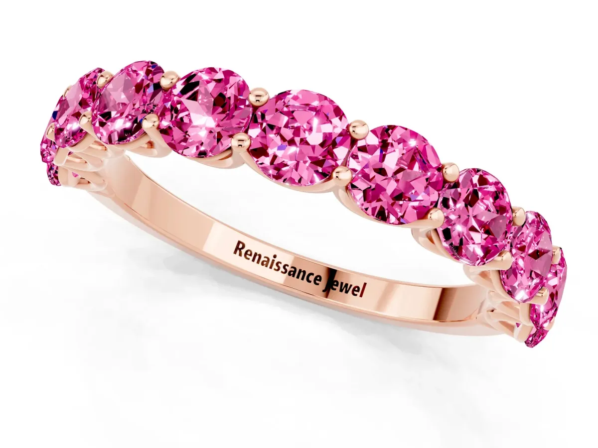 Round Pink Sapphire Shared Prong Eternity Band Rose gold