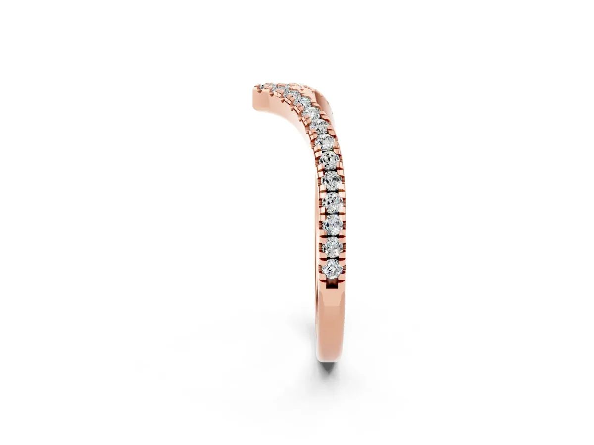 Pavé Round Moissanite V-Shaped Chevron Band with Shared Prong Setting Rose gold