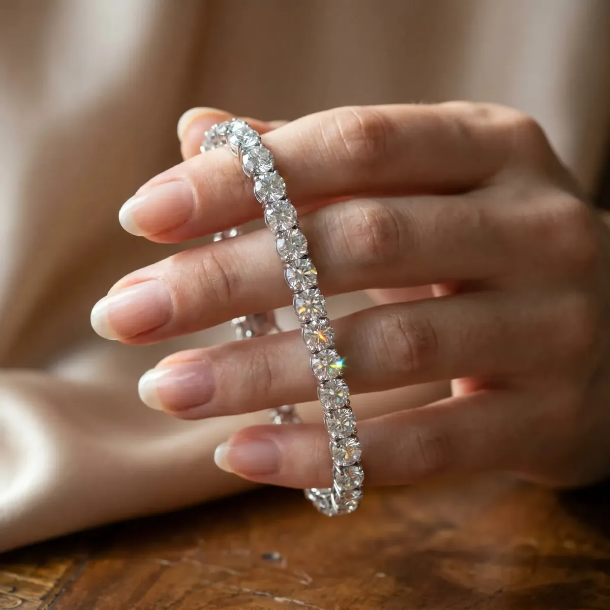 Round Brilliant Diamond Tennis Bracelet with Prong Setting Silver