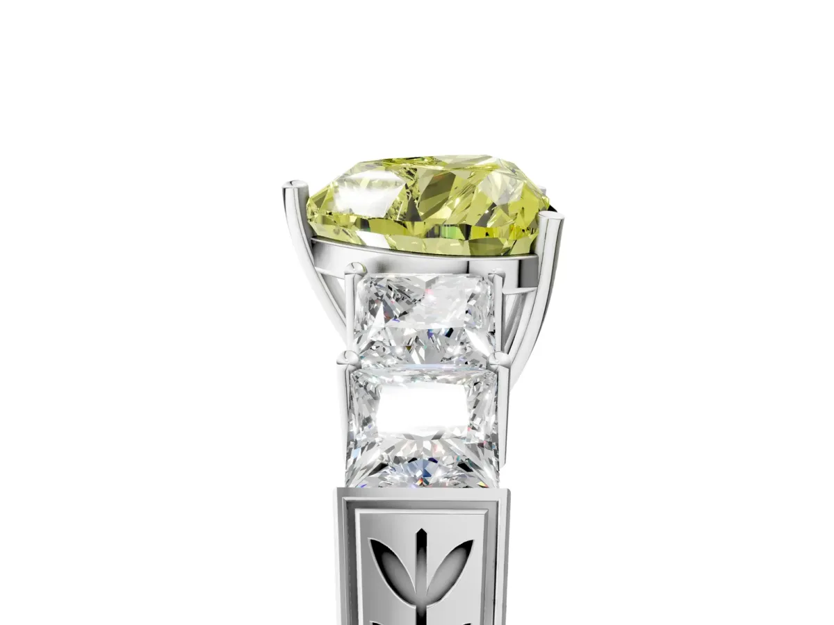 Fancy Yellow Heart Cut Solitaire Princess Side Stone Engraved Band Prong Setting Ring Silver