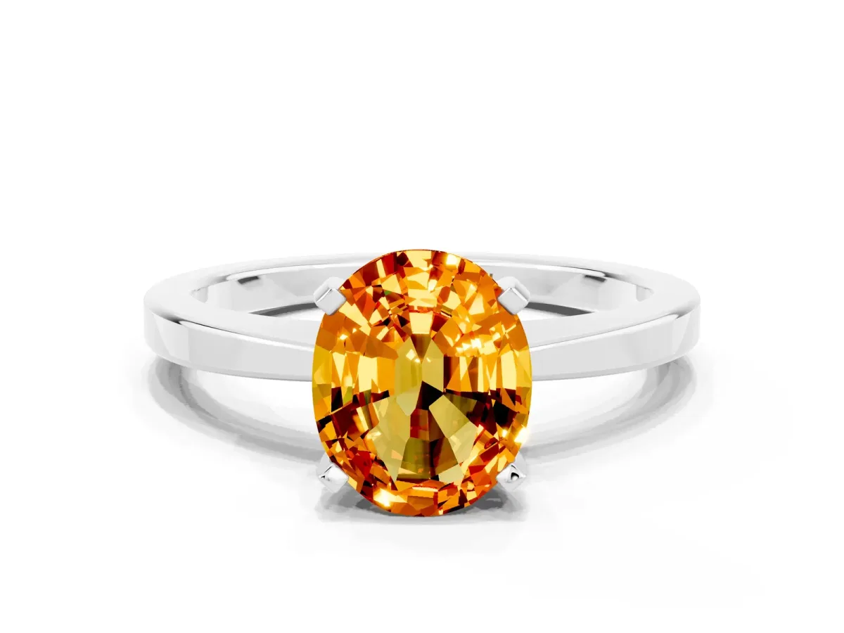 Oval Cut Citrine Solitaire Engagement Ring with Classic Band and Four-Prong Setting Silver