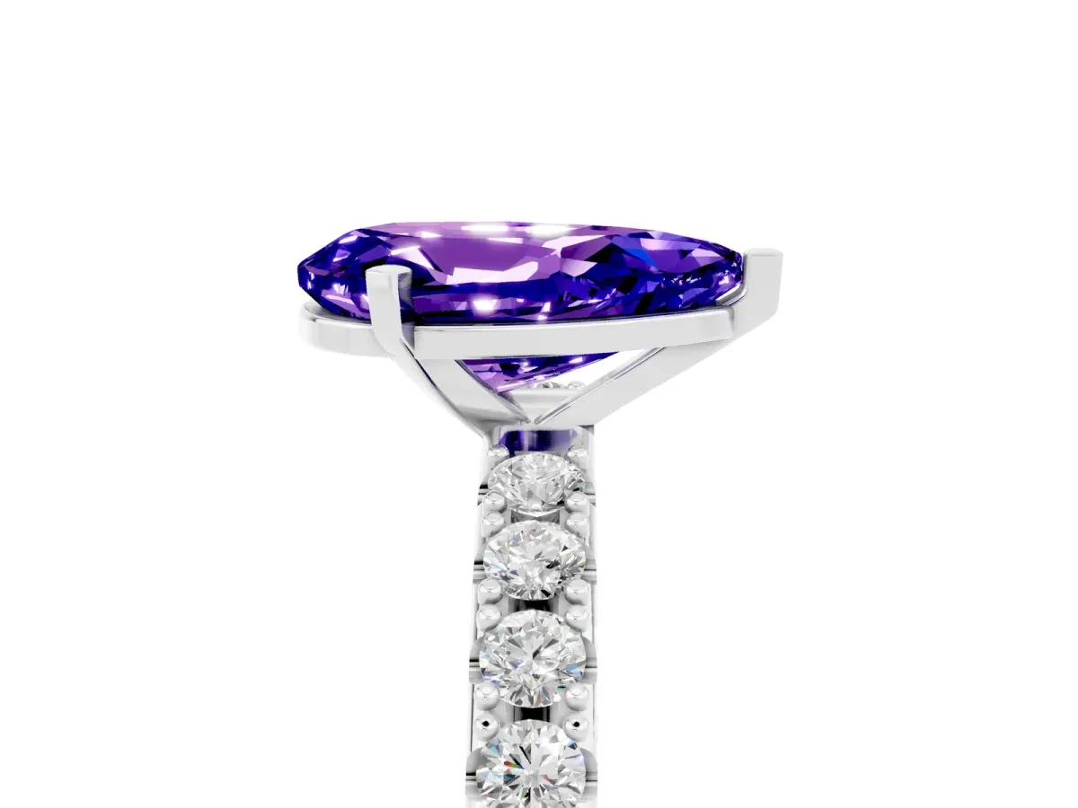 Pear Cut Tanzanite Solitaire Pavé Band with Four-Prong Setting Silver