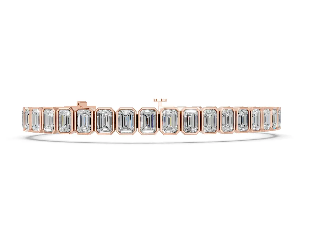 Emerald Cut Diamond Tennis Bracelet with Bezel Setting Rose gold
