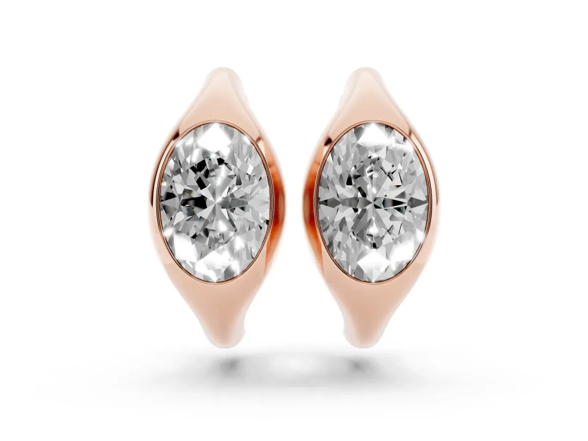 Oval Diamond Framed Huggie Hoop Earrings Rose gold
