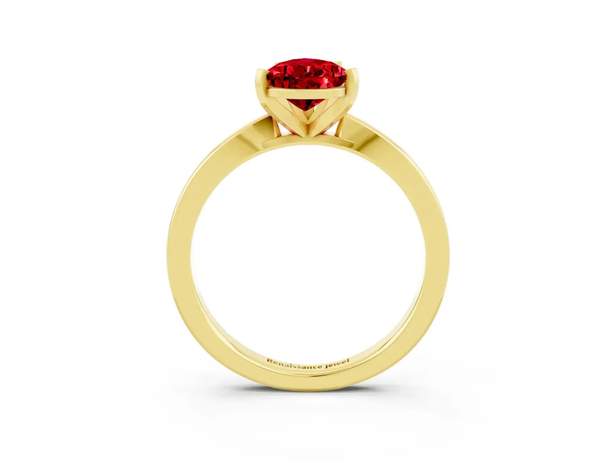 Pear Cut Ruby Solitaire Engagement Ring with Classic Band and Four-Prong Setting Yellow gold