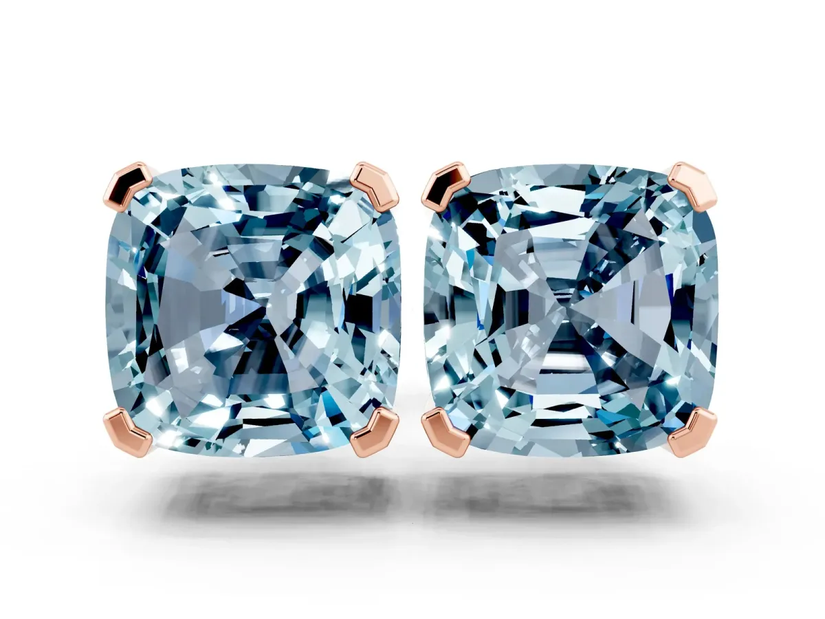 Cushion Cut Aquamarine Stud Earrings Rose gold