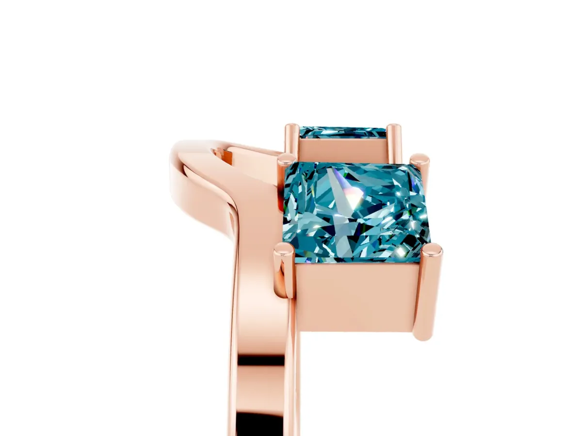 Princess Cut Blue Topaz Two-Stone Open Band Ring with Four-Prong Setting Rose gold