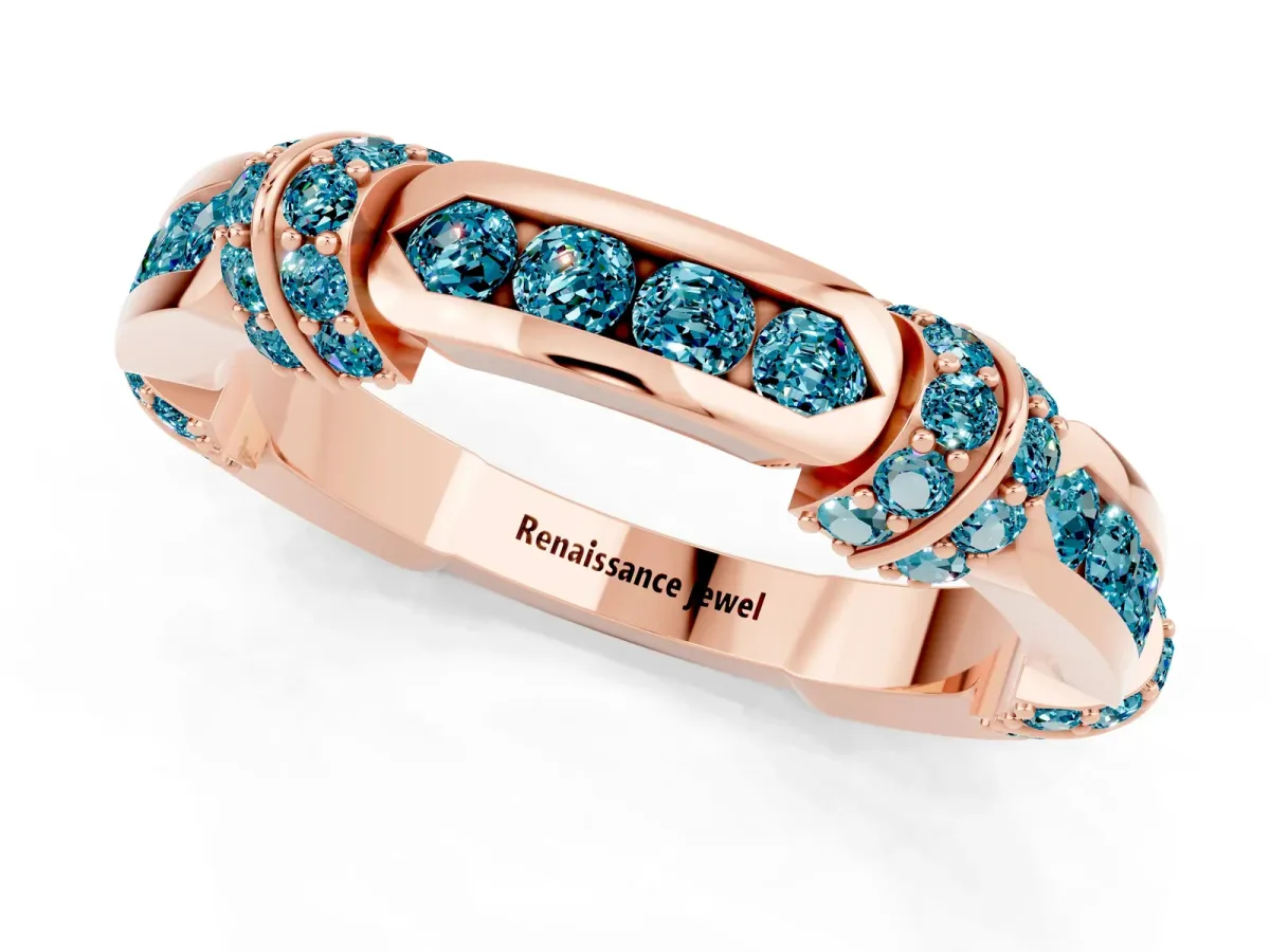 Pavé Round Blue Topaz Link Band with Bezel Setting Rose gold