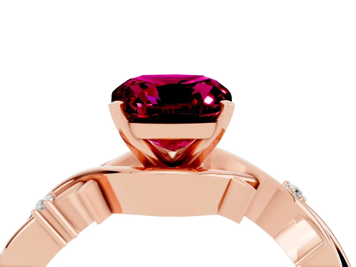 Cushion Cut Garnet Solitaire Ring with Twisted Band and Prong Setting Rose gold