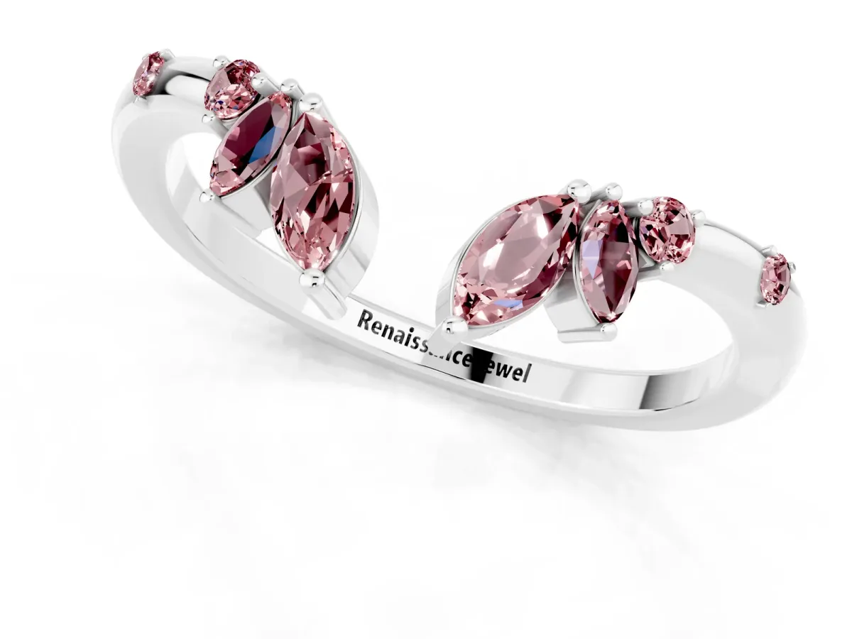 Open Marquise Cluster Morganite Band with Prong Setting Silver
