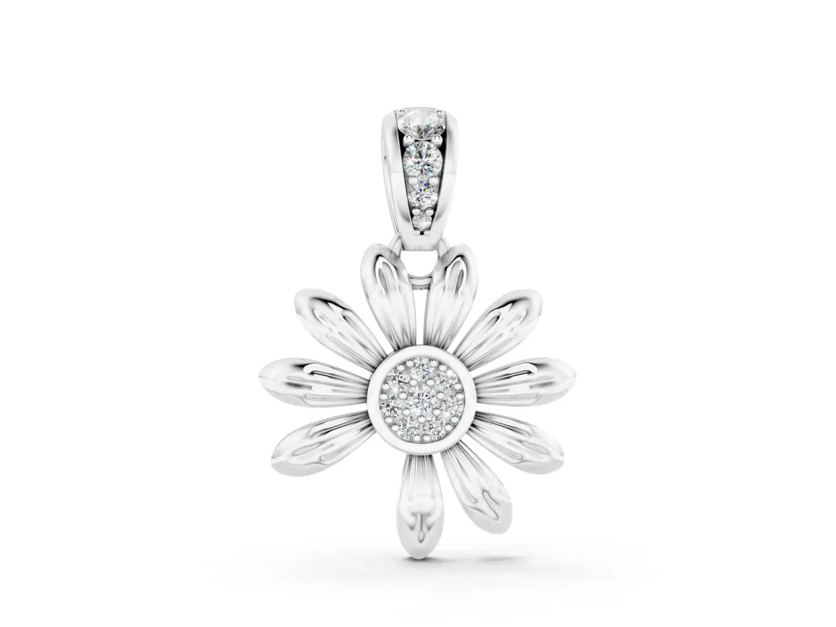 Round Diamond Daisy Flower Pendant with Diamond Accents Silver