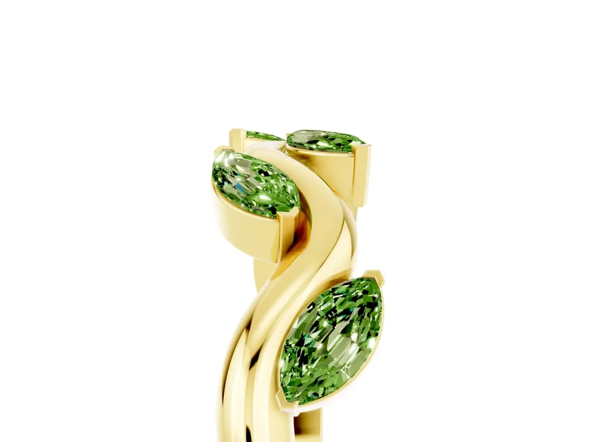 Marquise Peridot Twisted Band with Prong Setting Yellow gold