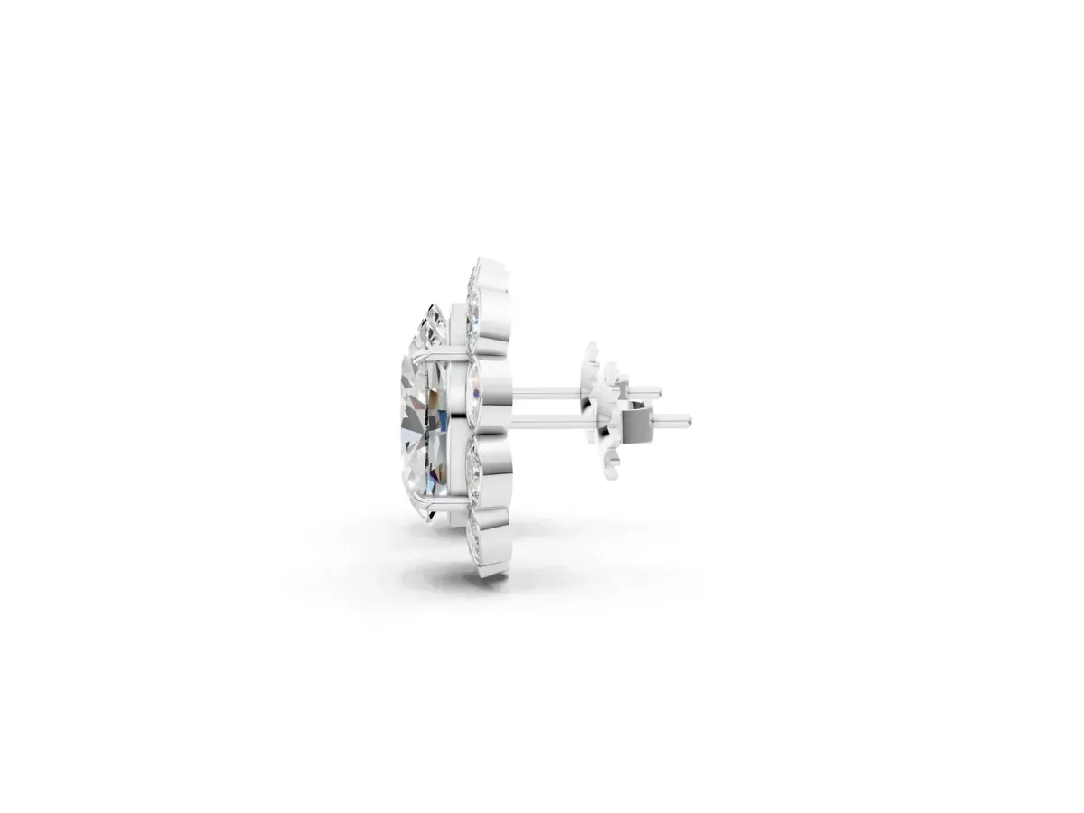 Oval Diamond Halo Stud Earrings with Oval Diamond Accents Silver