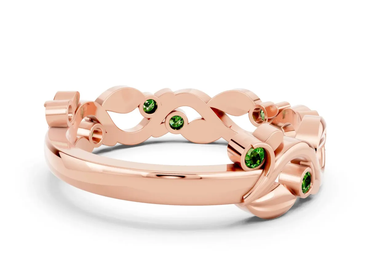 Round Peridot Leaf Eternity Band with Bezel Setting Rose gold