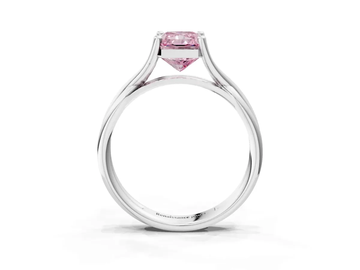 Fancy Pink Radiant Cut Diamond Solitaire Twist Band Prong Setting Ring Platinum