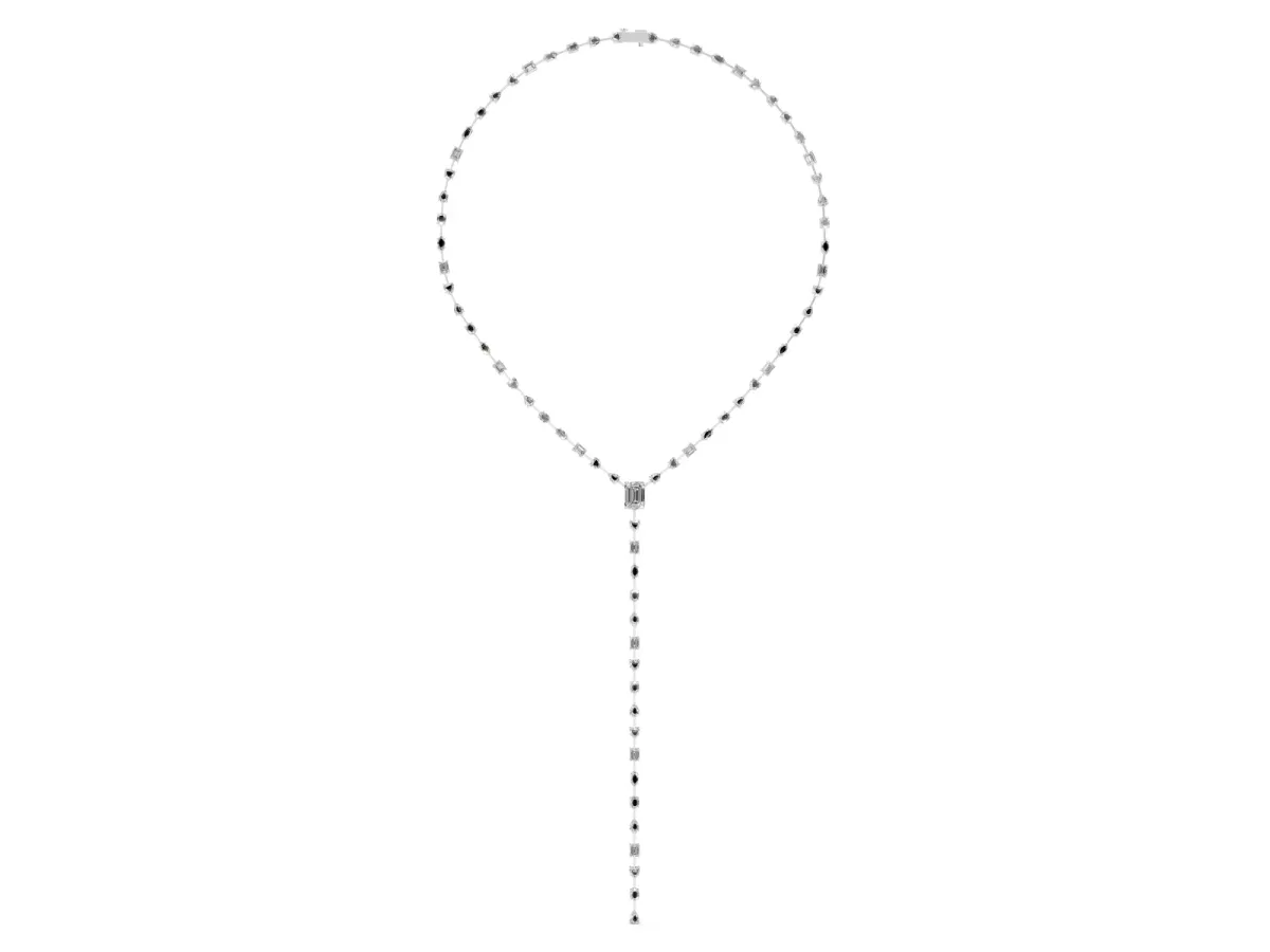 Mixed Shape Diamond Lariat Necklace with Station Accents Silver