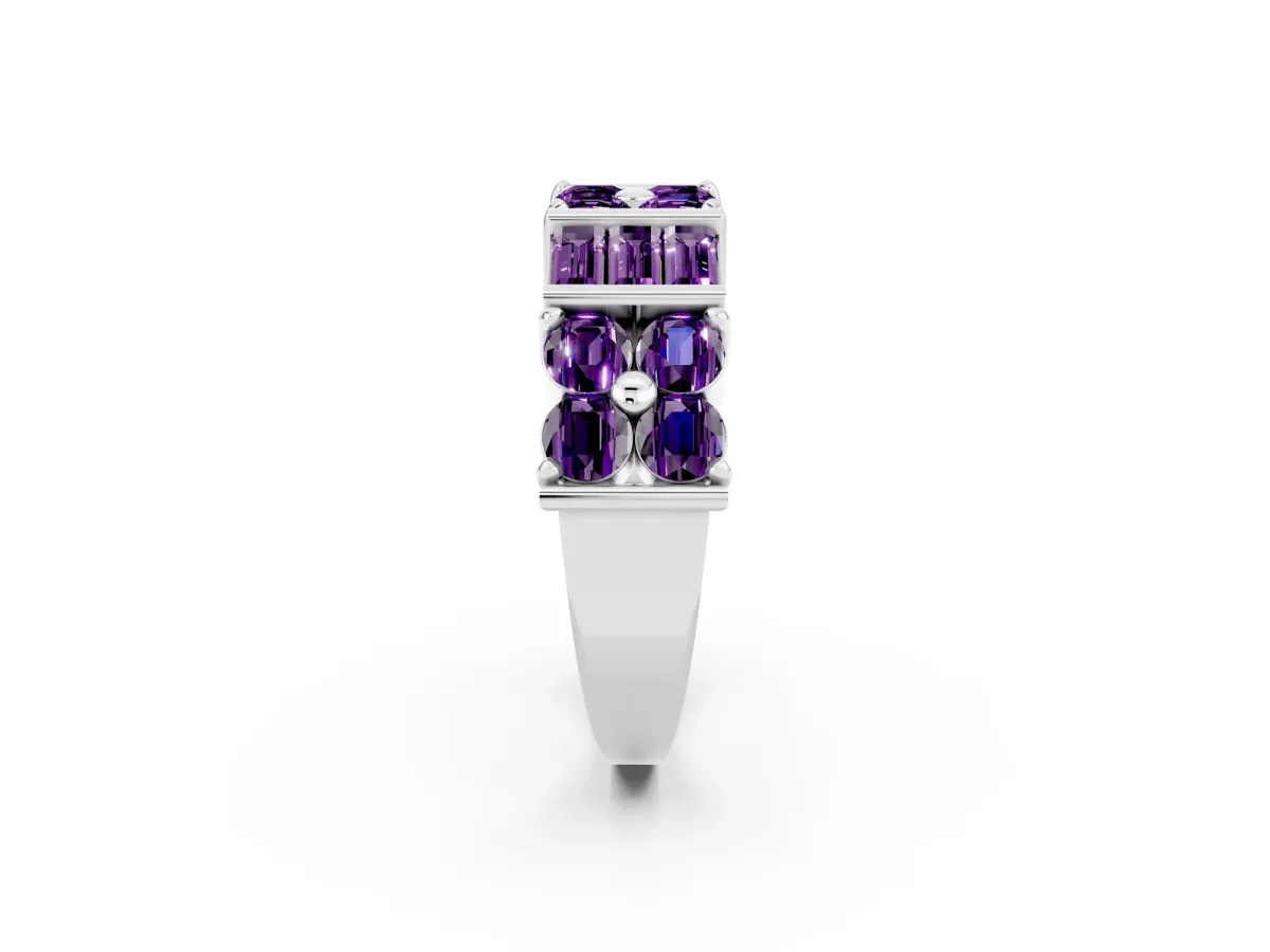 Channel Set Round and Baguette Amethyst Anniversary Band with Prong Setting Silver