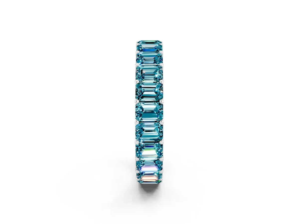 Emerald Cut Blue Topaz Eternity Band with Shared Prong Setting White gold