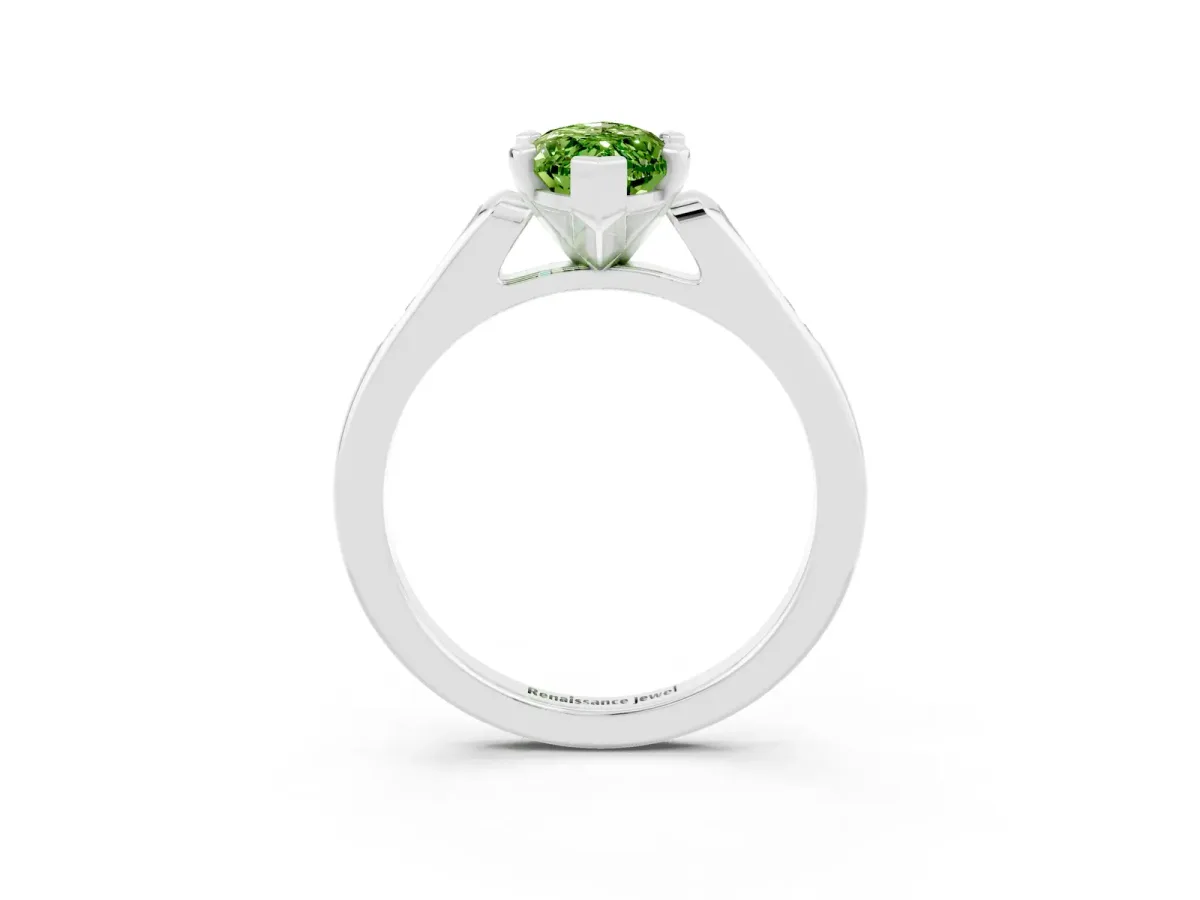 Marquise Cut Peridot Solitaire Ring with Channel Set Round Band and Prong Setting Silver