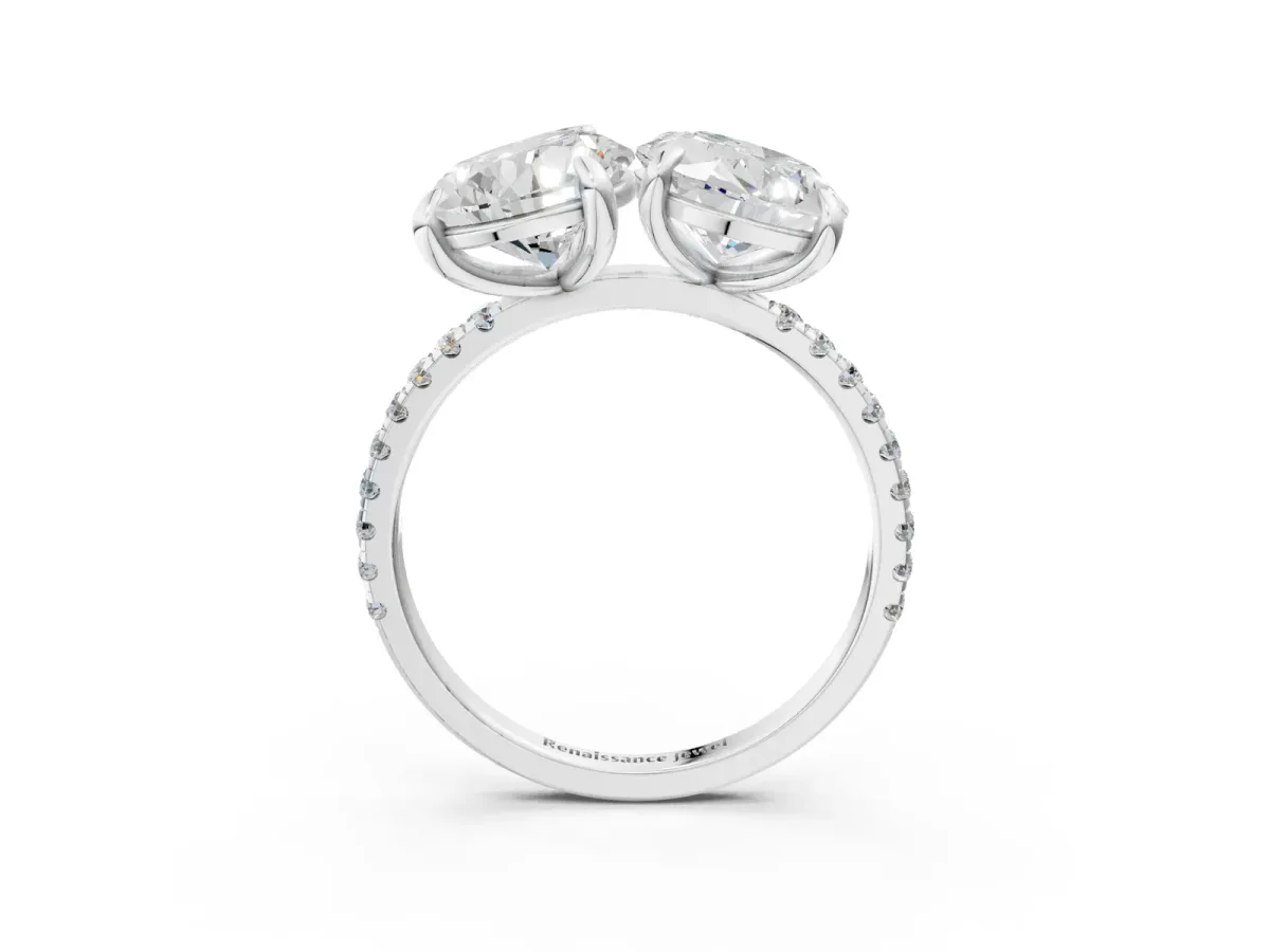 Oval and Pear Toi Moi Ring with Prong Setting and Pave Band Silver