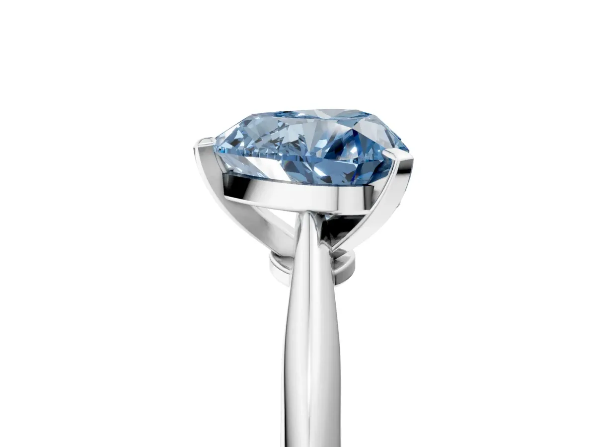 Fancy Blue Heart Cut Diamond Solitaire Engagement Ring with Classic Band and Four-Prong Setting Silver
