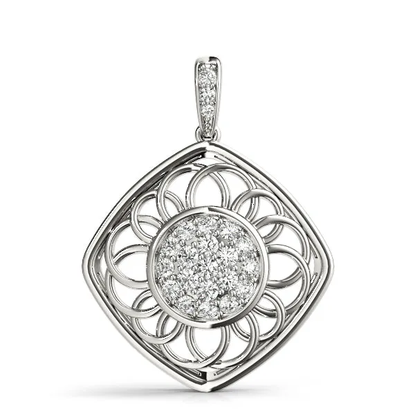 Round Cluster Diamond Prong Set Pendant Silver