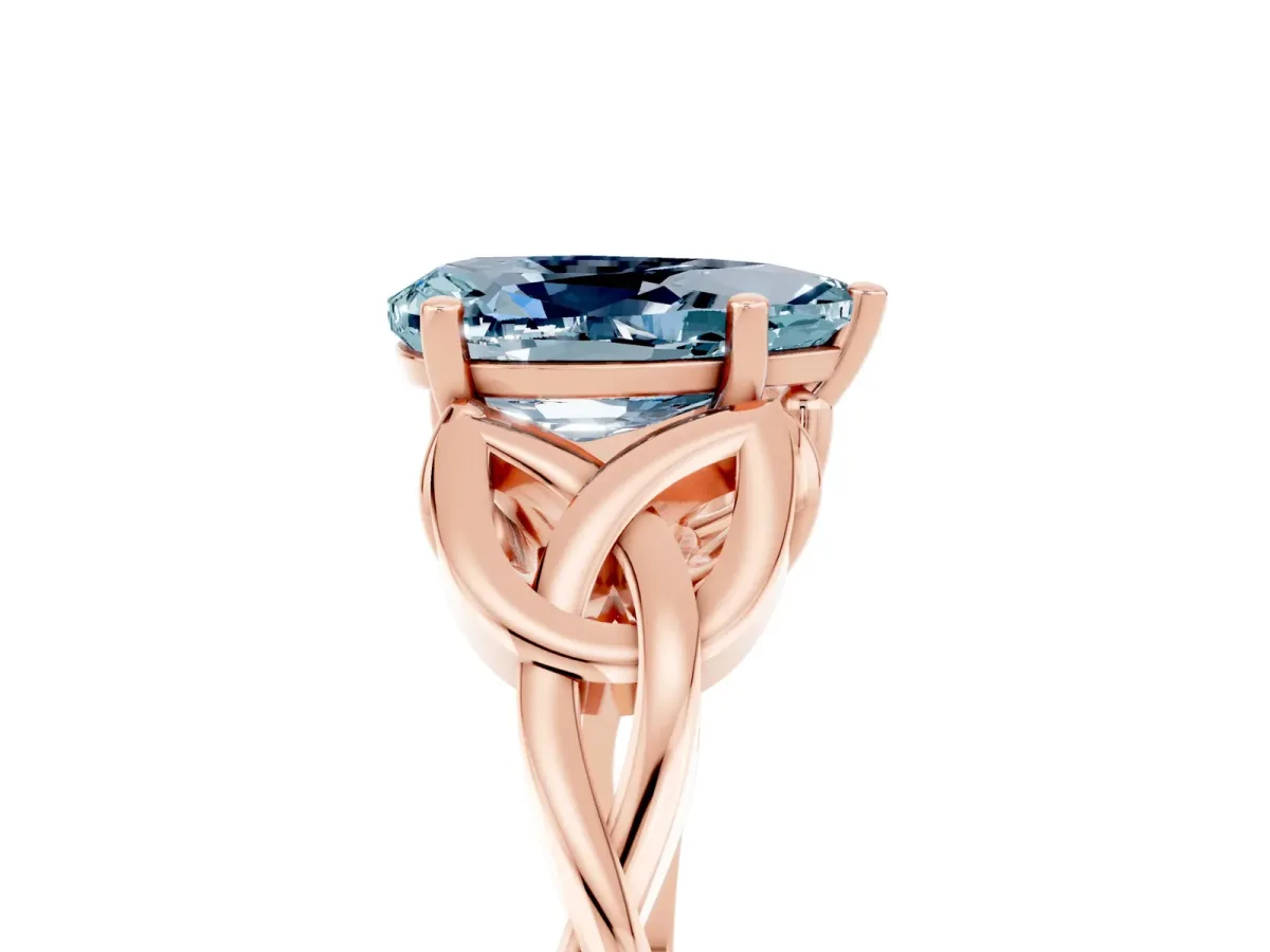 Pear Cut Aquamarine Solitaire Celtic Knot Ring with Four-Prong Setting Rose gold