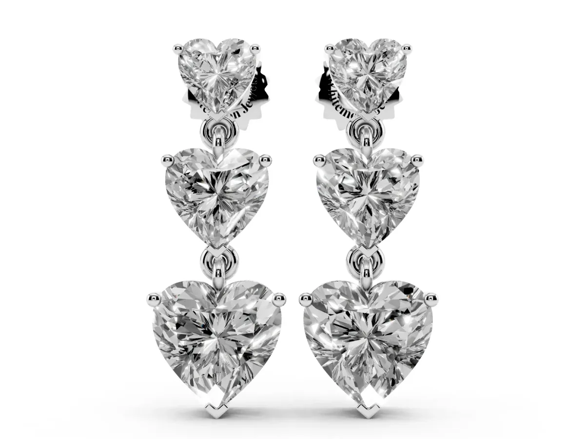 Heart Diamond Triple Drop Earrings Silver