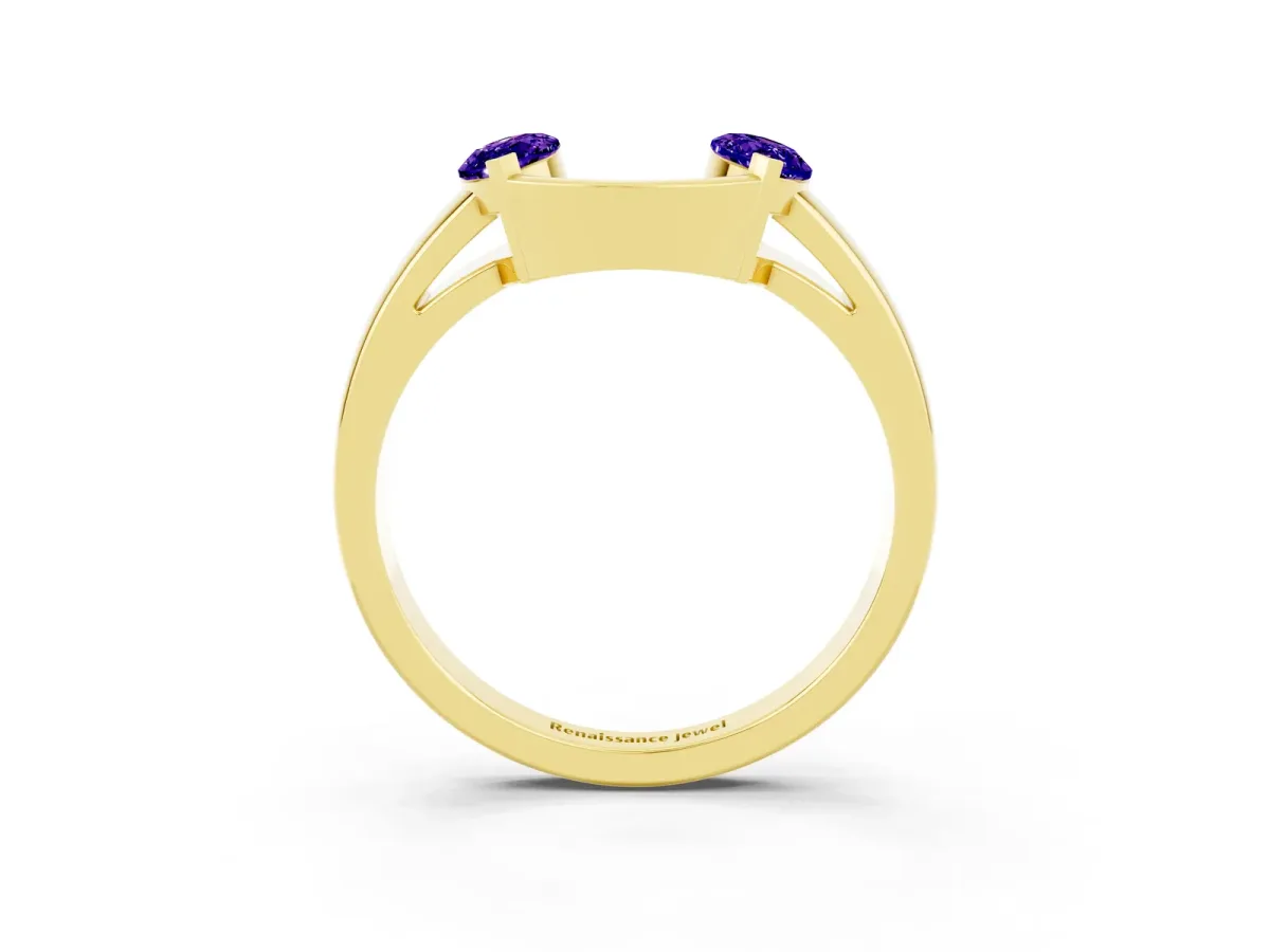 Marquise Tanzanite Open Band Ring with Tension Setting Yellow gold