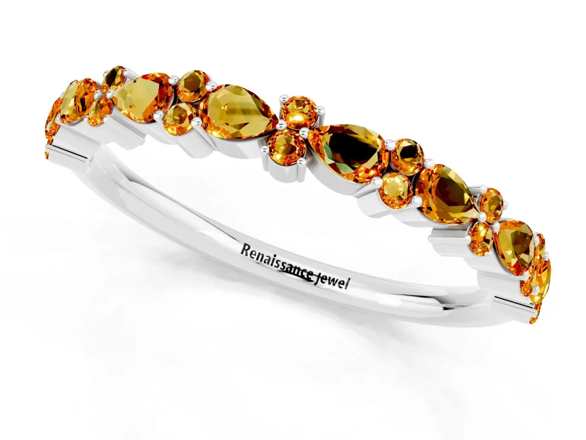 Pear and Round Citrine Wedding Band Platinum