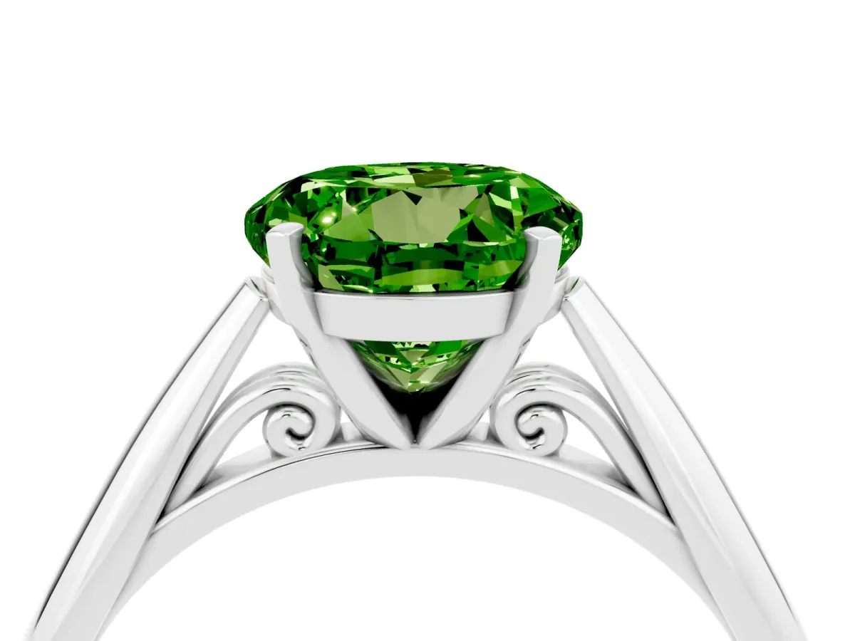 Round Cut Peridot Solitaire Engagement Ring with Cathedral Setting and Four-Prong Mount White gold