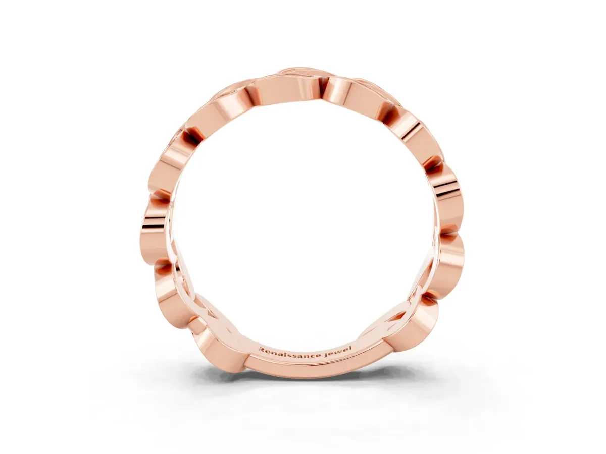 Pavé Round Ruby Interlocking Eternity Band with Bezel Prong Setting Rose gold