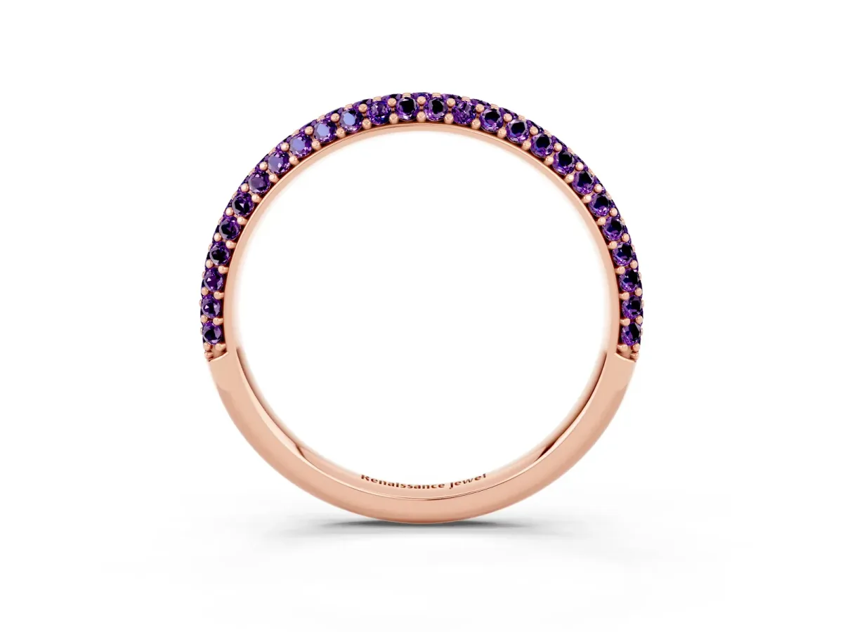 Round Amethyst Pavé Eternity Band with Shared Prong Setting Rose gold