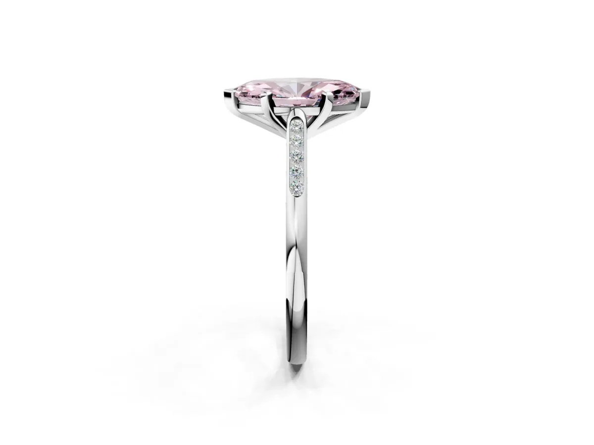 Fancy Pink Marquise Cut Diamond Solitaire Ring with Channel Set Round Band and Prong Setting Silver